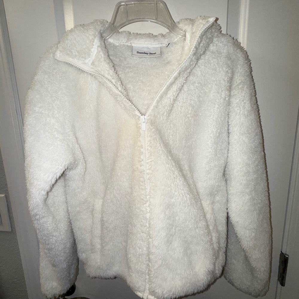 White Fuzzy Zip-Up Jacket